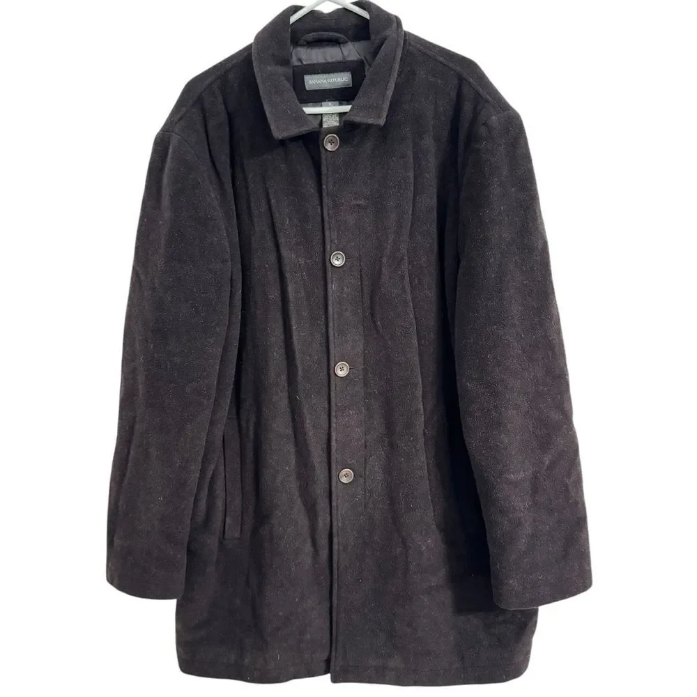 Banana Republic Men's Size XL Wool Cashmere Blend Over Coat Mid Length Button